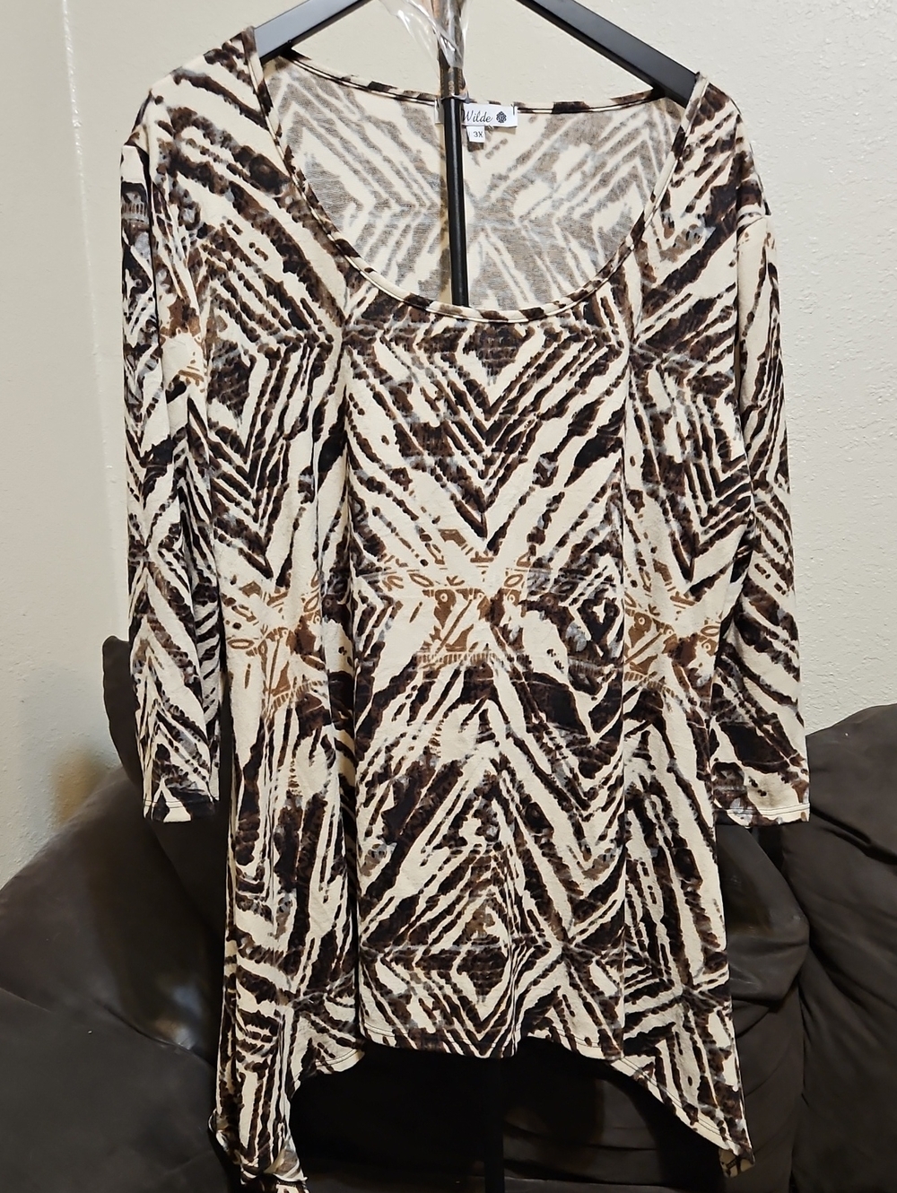 Wilde Cream & Brown Asymmetrical Scoop Neck Blouse